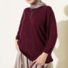 Loose-Collared Knitted Tunic Plum