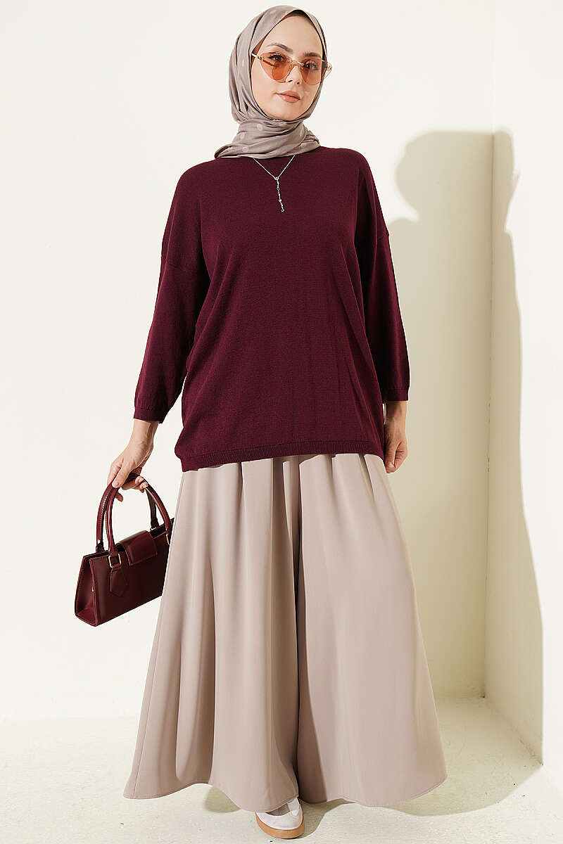 Loose-Collared Knitted Tunic Plum - Imagen 2