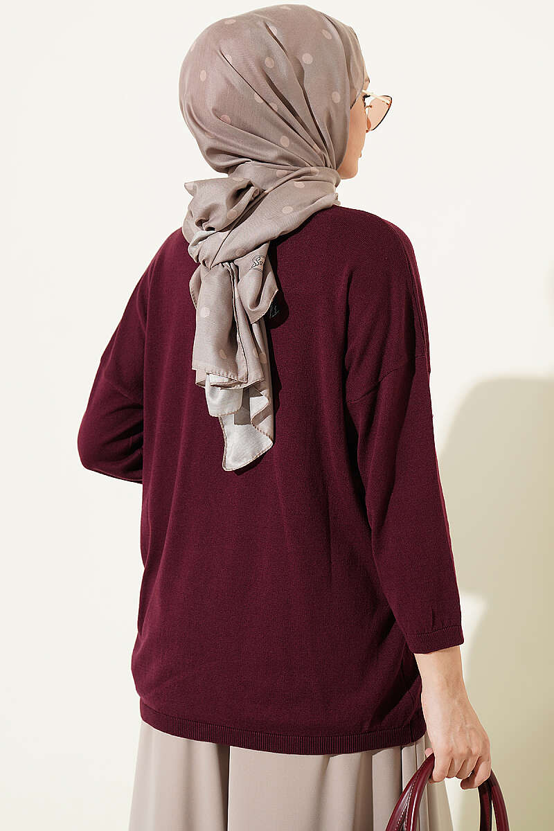 Loose-Collared Knitted Tunic Plum - Imagen 3
