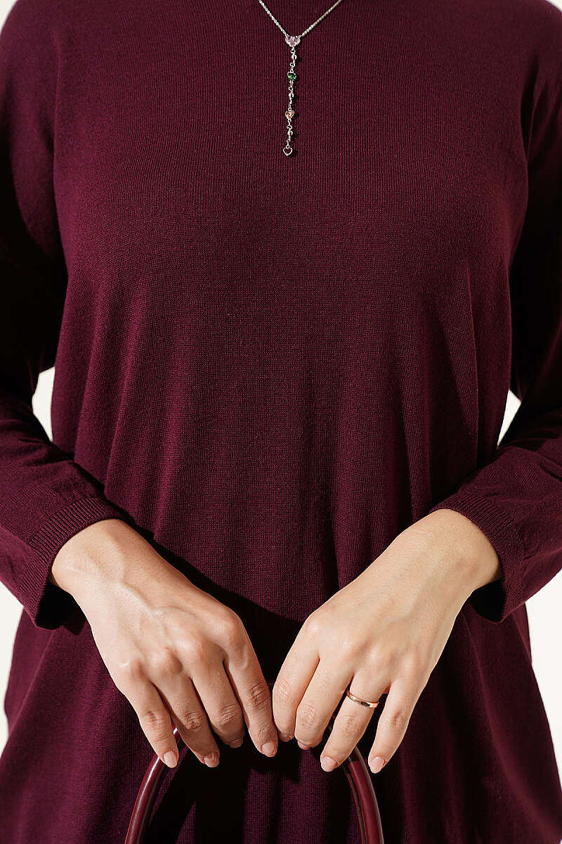 Loose-Collared Knitted Tunic Plum - Imagen 4