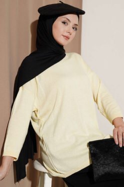 Loose-Collared Knitted Tunic Yellow
