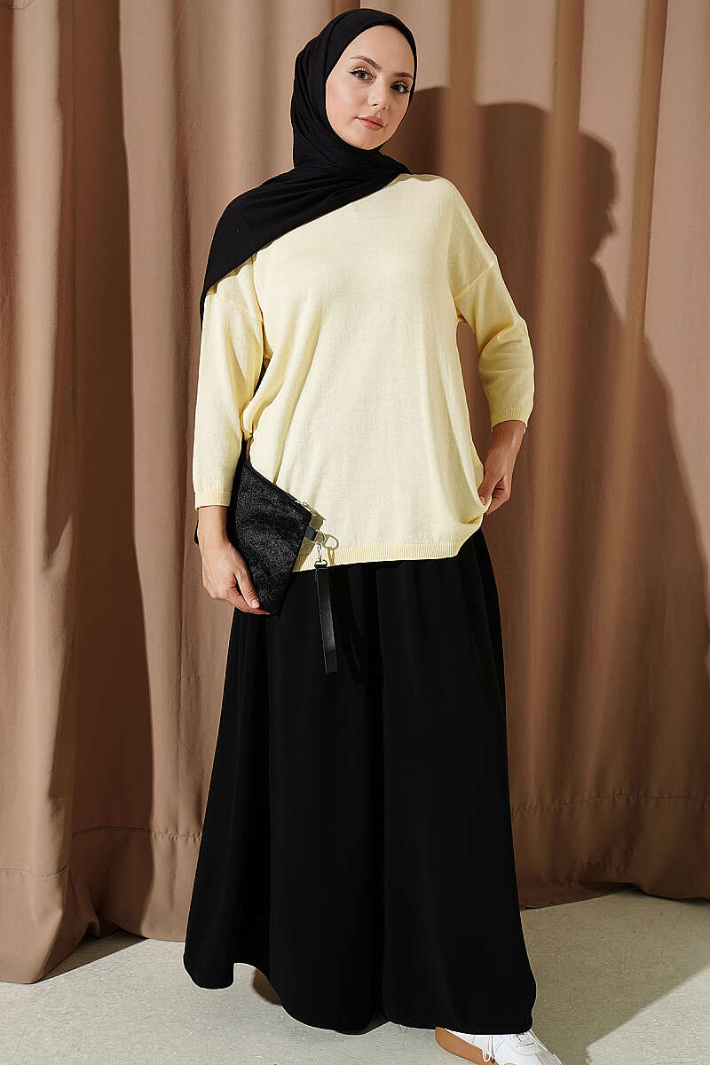 Loose-Collared Knitted Tunic Yellow - Afbeelding 2