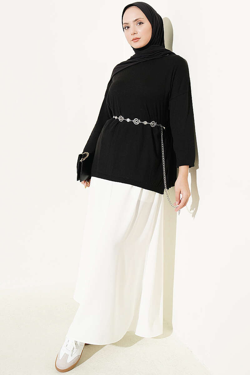 Loose-Collared Knitted Tunic Black - Imagen 2