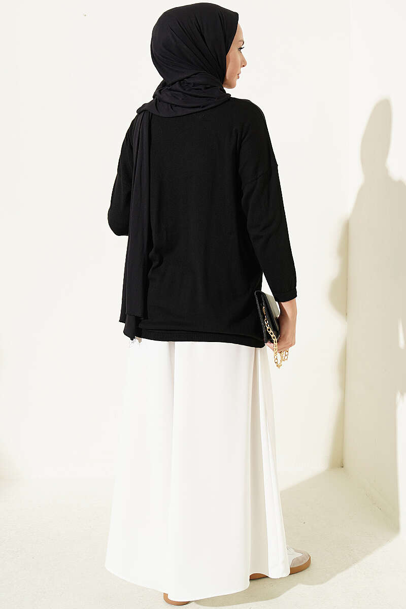 Loose-Collared Knitted Tunic Black - Imagen 3