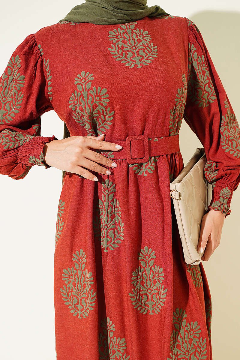 Printed Flared Dress Terracotta - Image 4