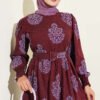 Printed Flared Dress Plum - Image 2