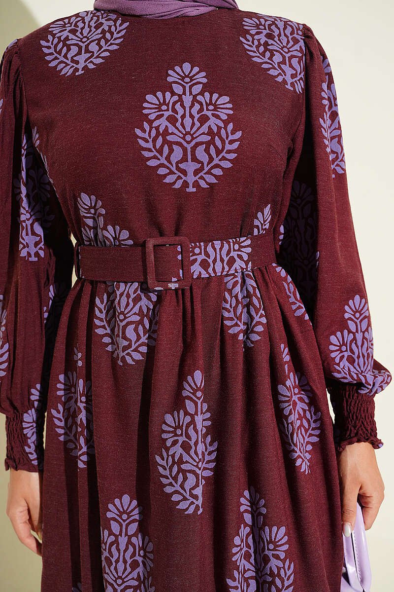 Printed Flared Dress Plum - Image 4