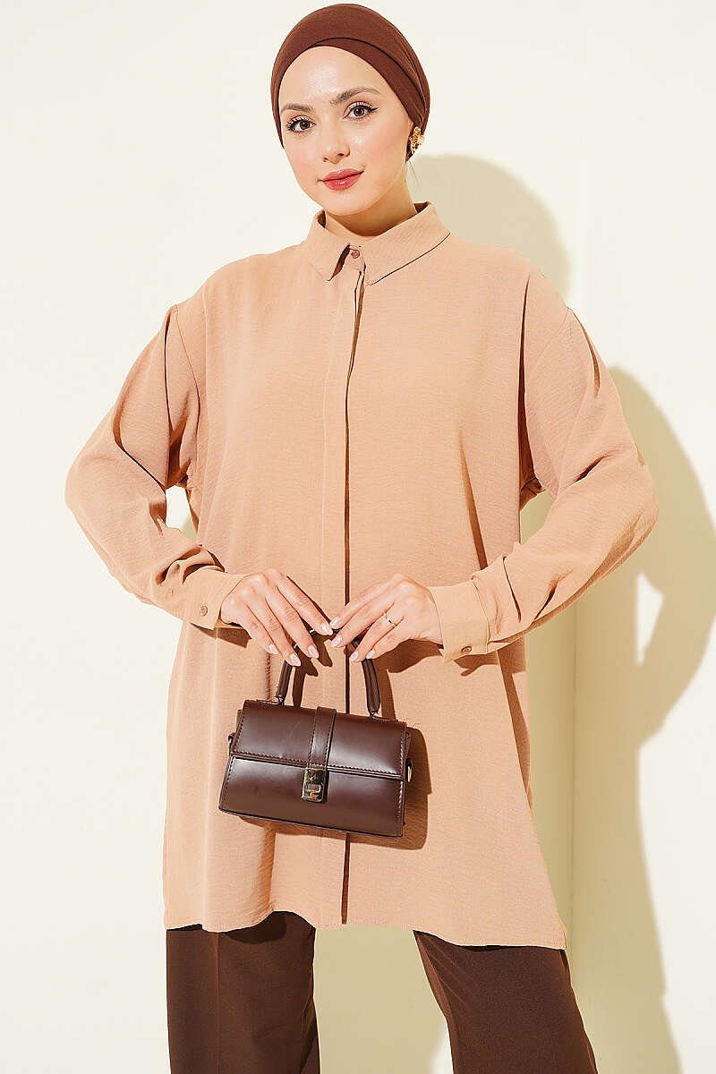 Hidden Button Ayrobin Shirt Latte