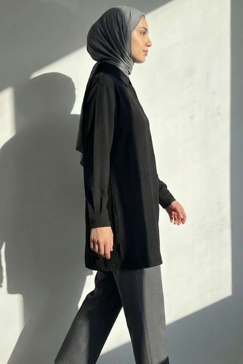 Hidden Button Ayrobin Shirt Black - الصورة 3