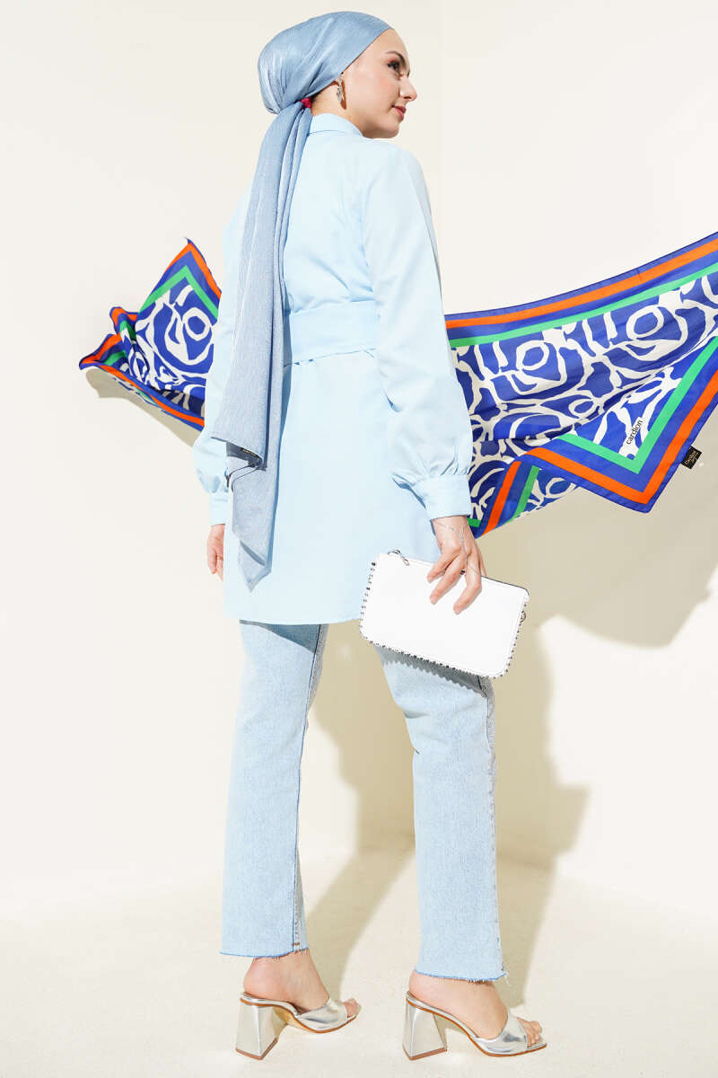 Hidden Button Self-Belted Shirt Baby Blue – Image 3