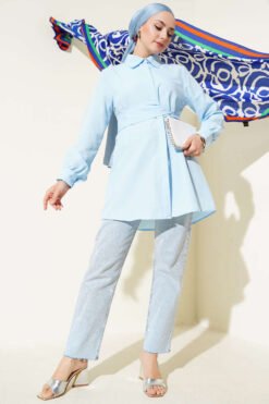 Alternative view of Hidden Button Self-Belted Shirt Baby Blue