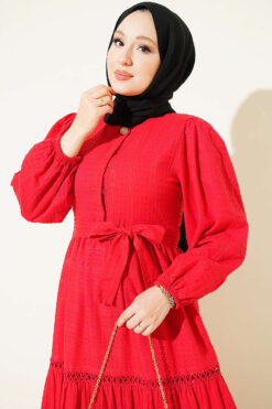 Alternative view of Hidden Button Belted Dress Red