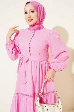 Alternative view of Hidden Button Belted Dress Pink