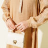 Embroidered Dress with Hidden Buttons Beige - Imagen 4