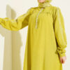 Embroidered Dress with Hidden Buttons Oil Green – Image 2