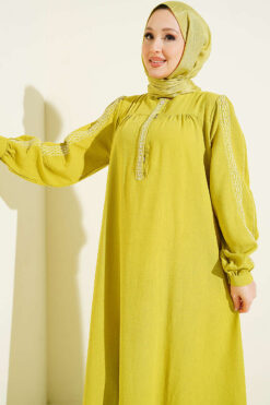 Alternative view of Embroidered Dress with Hidden Buttons Oil Green
