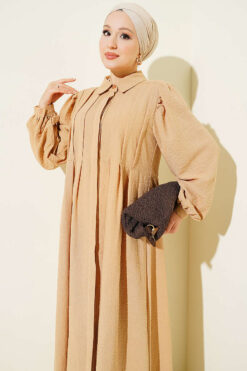 Alternative view of Hidden Button Textured Dress Beige