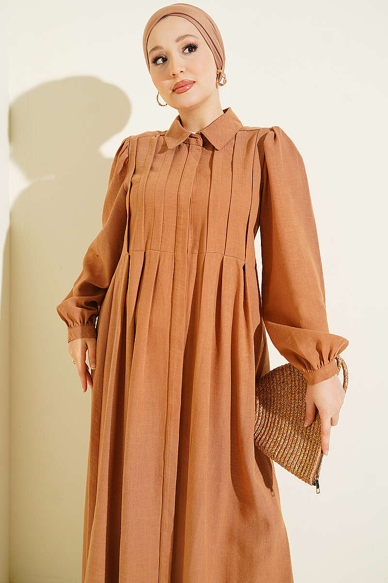 Hidden Button Textured Dress Latte