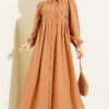Hidden Button Textured Dress Latte - immagine 2