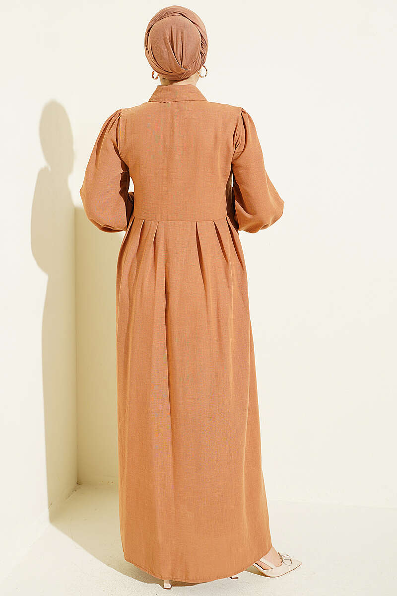 Hidden Button Textured Dress Latte - immagine 3