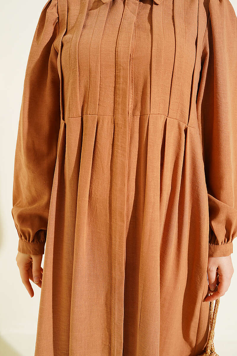 Hidden Button Textured Dress Latte - immagine 4
