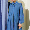 Hidden Button Textured Dress Blue – Image 2