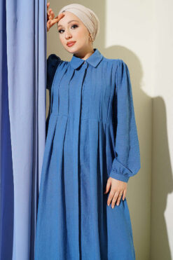 Alternative view of Hidden Button Textured Dress Blue
