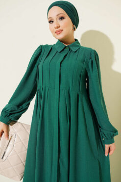 Alternative view of Hidden Button Textured Dress Emerald