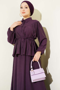 Alternative view of Belted Two-Piece Set with Gathered Bust Purple