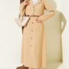 Two-Piece Set with Chest Pocket and Hem Edge Beige