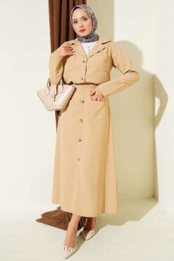 Two-Piece Set with Chest Pocket and Hem Edge Beige