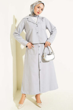Two-Piece Set with Chest Pocket and Hem Edge Grey