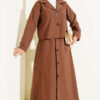 Two-Piece Set with Chest Pocket and Hem Edge Brown