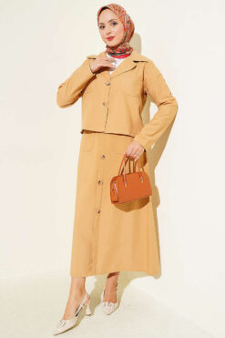 Two-Piece Set with Chest Pocket and Hem Edge Latte