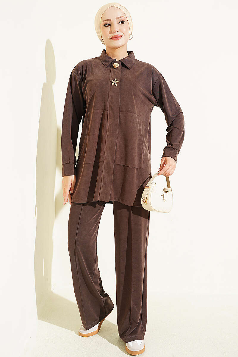Gold-Accented Tencel Two-Piece Set Brown