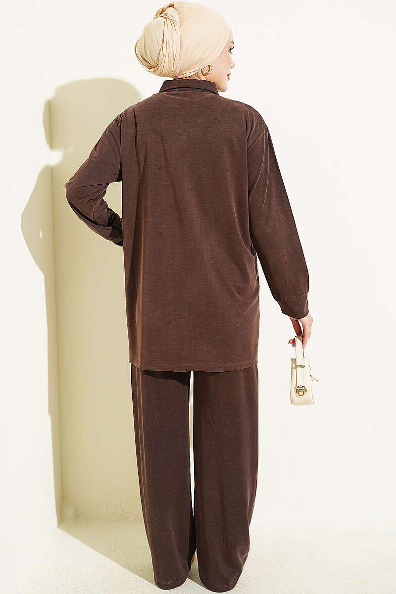 Gold-Accented Tencel Two-Piece Set Brown - Image 3