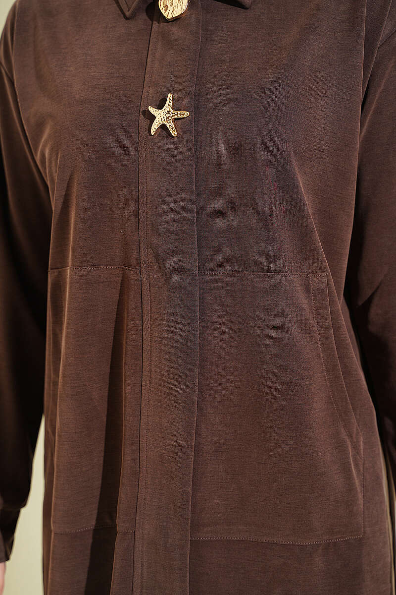 Gold-Accented Tencel Two-Piece Set Brown - Image 4