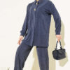 Gold-Accented Tencel Two-Piece Set Navy Blue