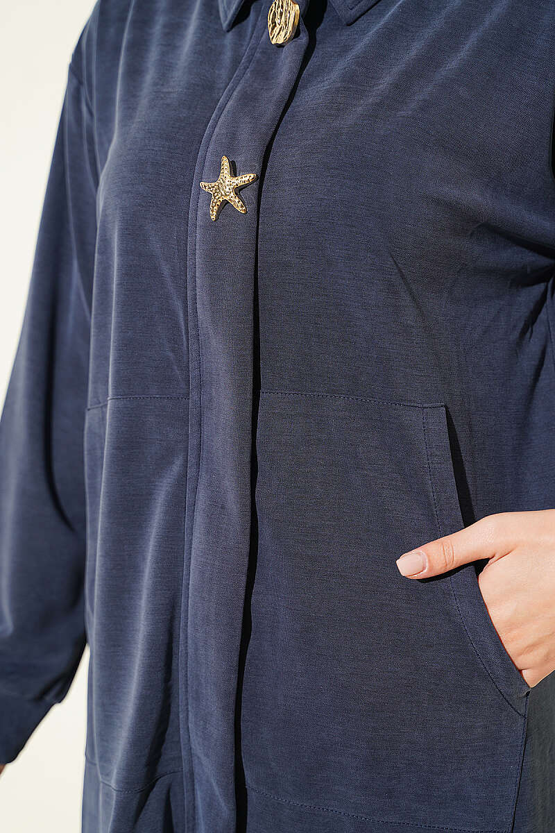 Gold-Accented Tencel Two-Piece Set Navy Blue - Afbeelding 4