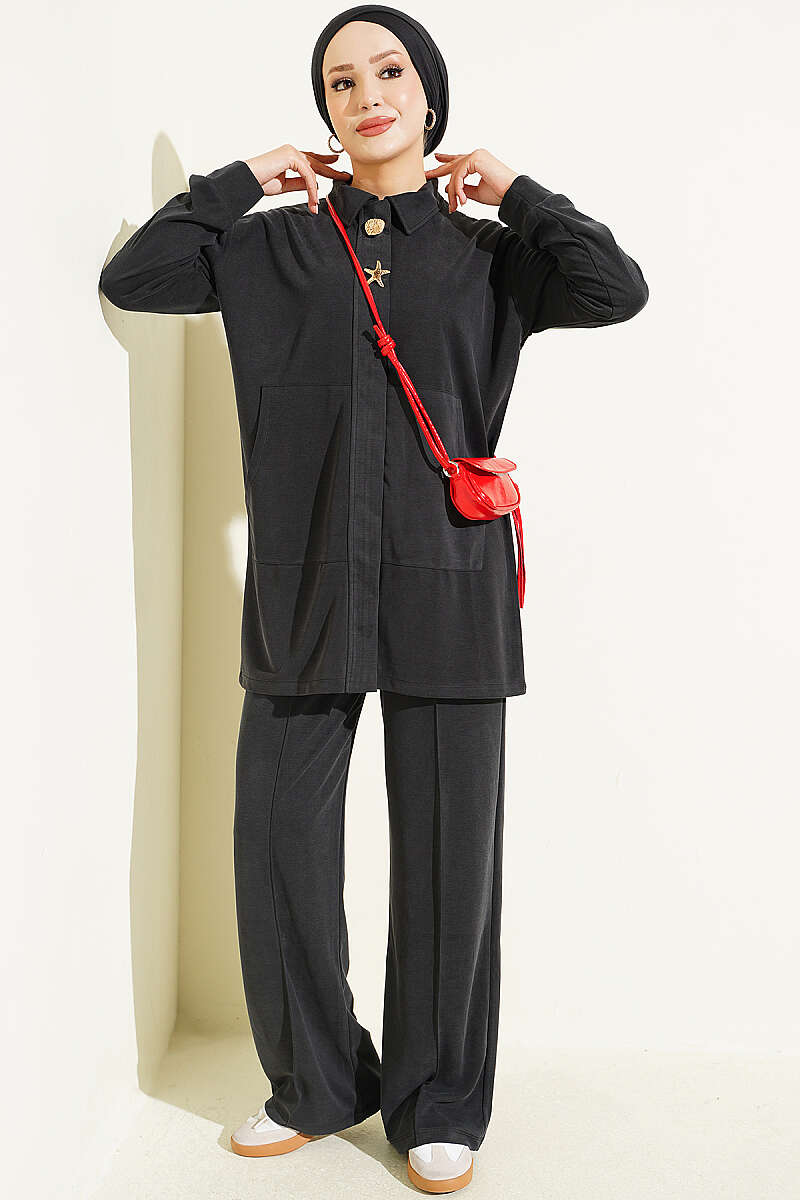 Gold-Accented Tencel Two-Piece Set Black