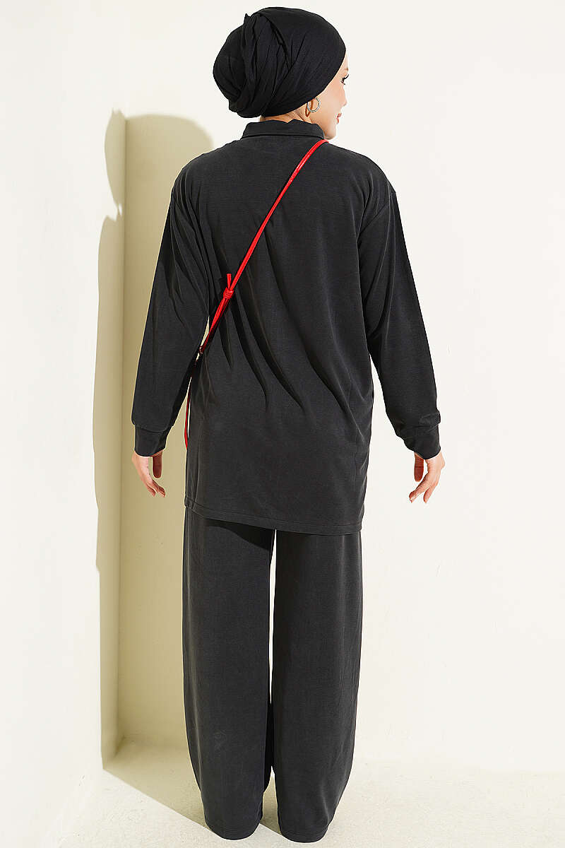 Gold-Accented Tencel Two-Piece Set Black - Image 3