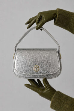 Women's Handbag with Gold Emblem Silver
