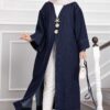 Long denim kimono with gold brooch and tie closure Navy Blue – Bild 3