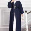 Long denim kimono with gold brooch and tie closure Navy Blue – Bild 4