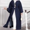 Long denim kimono with gold brooch and tie closure Navy Blue – Bild 5