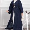 Long denim kimono with gold brooch and tie closure Navy Blue – Bild 6