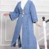 Long denim kimono with gold brooch and tie closure Blue - immagine 4