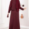 Gold Brooch Detail Jacket and Hem Edge Two-Piece Set Burgundy - الصورة 6