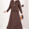 ⁦Gold Brooch Detail Jacket and Hem Edge Two-Piece Set Brown⁩ - الصورة ⁦5⁩