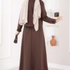 ⁦Gold Brooch Detail Jacket and Hem Edge Two-Piece Set Brown⁩ - الصورة ⁦7⁩